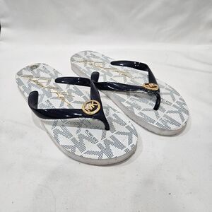 Michael Kors Womens Flip Flops Size 8 Black White Resort Summer Vacation Casual